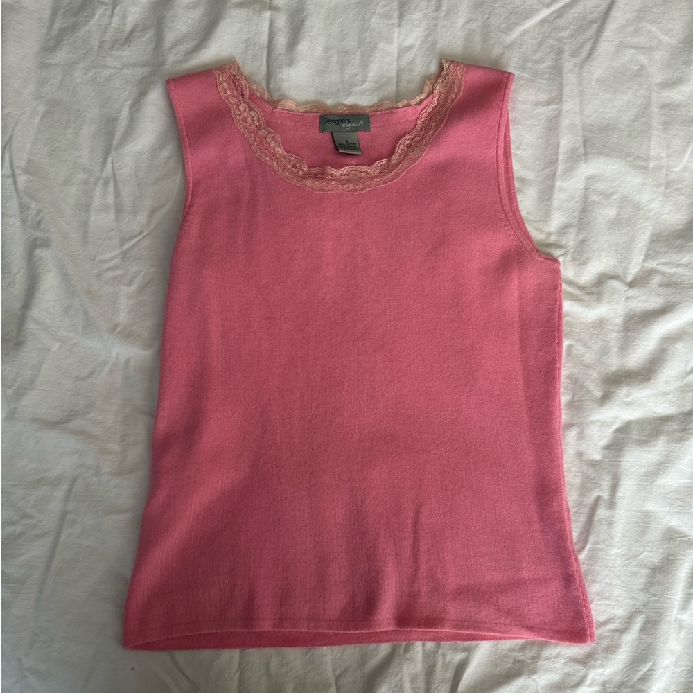 Designers Originals Pink Lace Trim Tank Top